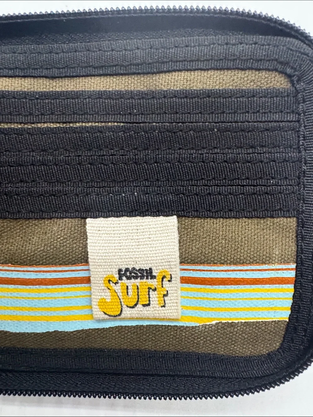 Fossil Men's Brown Canvas Surf Zip Wallet with Black Trim